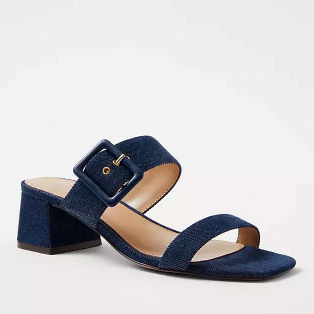 Denim Two Strap Buckle Sandals - Ann Taylor, Size 5